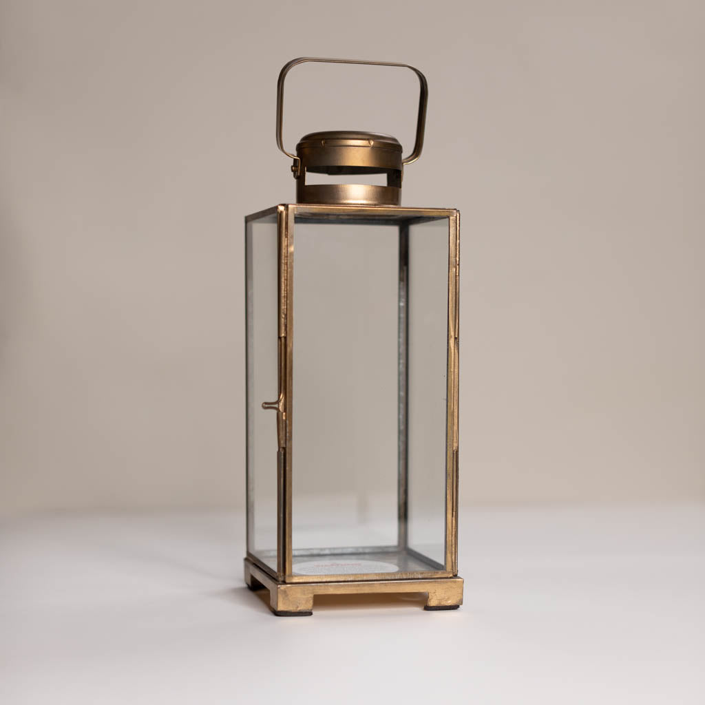 Brass Candle Lantern + Pillar Candle Set
