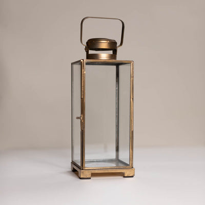 Brass Candle Lantern + Pillar Candle Set