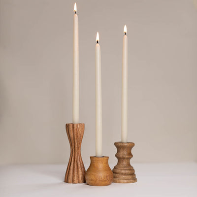 Taper Candles + Wooden Stands Set