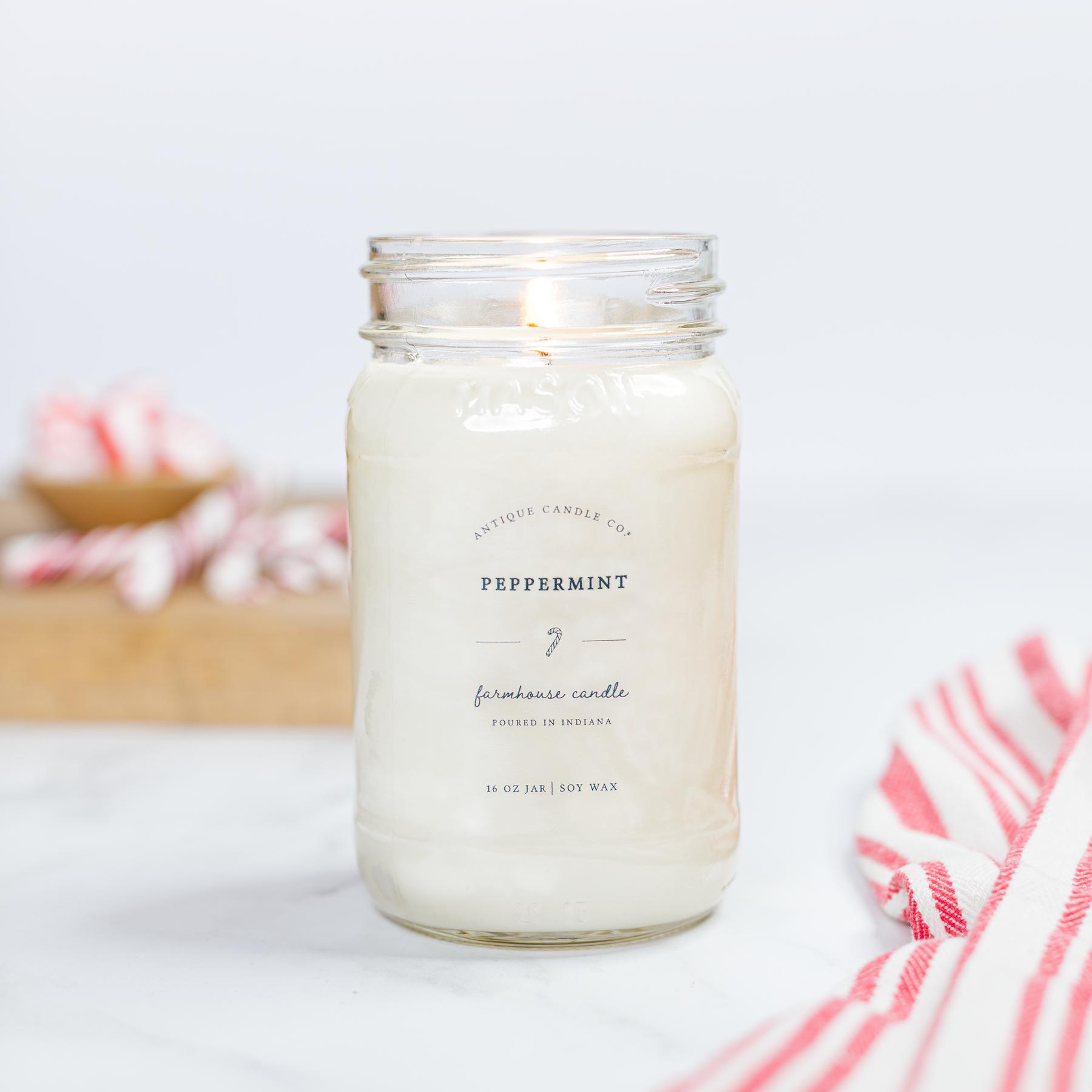 Peppermint Soy Wax Candle, Long Lasting